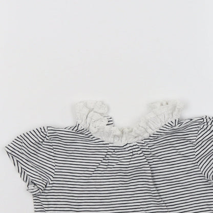 Close-up detail of Next girls’ white striped basic t-shirt, size 2-3, years