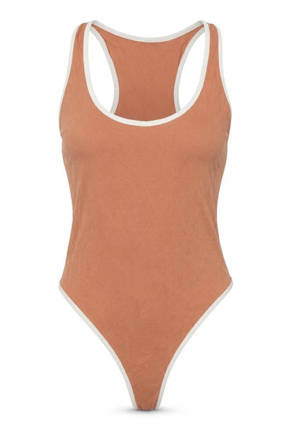 Womens UK Size 6 PRETTYLITTLETHING One-Piece Beige Bodysuit