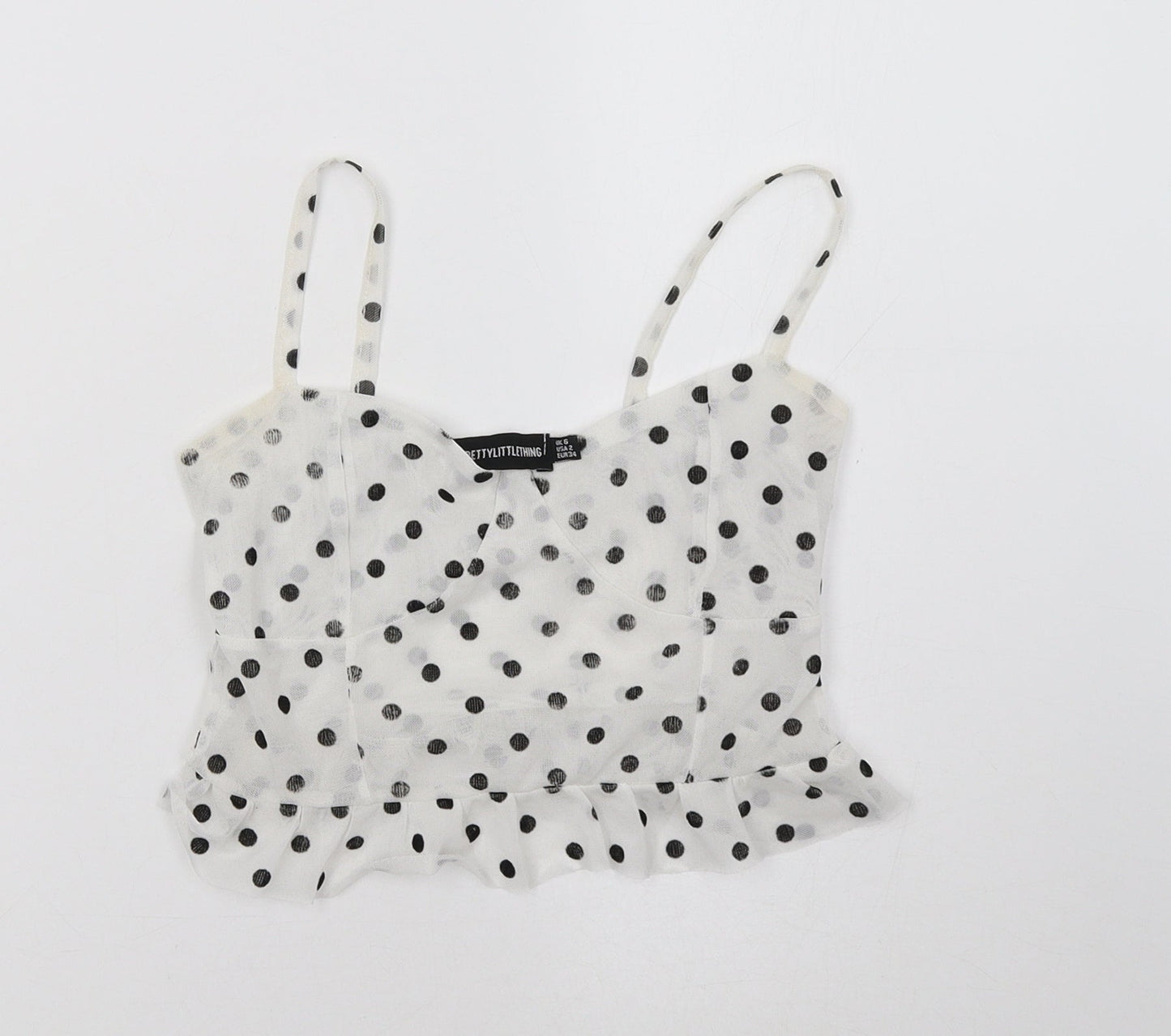 PRETTYLITTLETHING Womens White Polka Dot  Cropped Tank Size 6