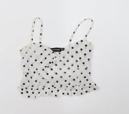 PRETTYLITTLETHING Womens White Polka Dot  Cropped Tank Size 6