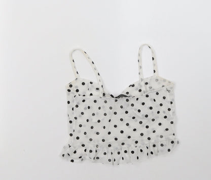 PRETTYLITTLETHING Womens White Polka Dot  Cropped Tank Size 6