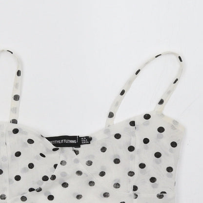 PRETTYLITTLETHING Womens White Polka Dot  Cropped Tank Size 6