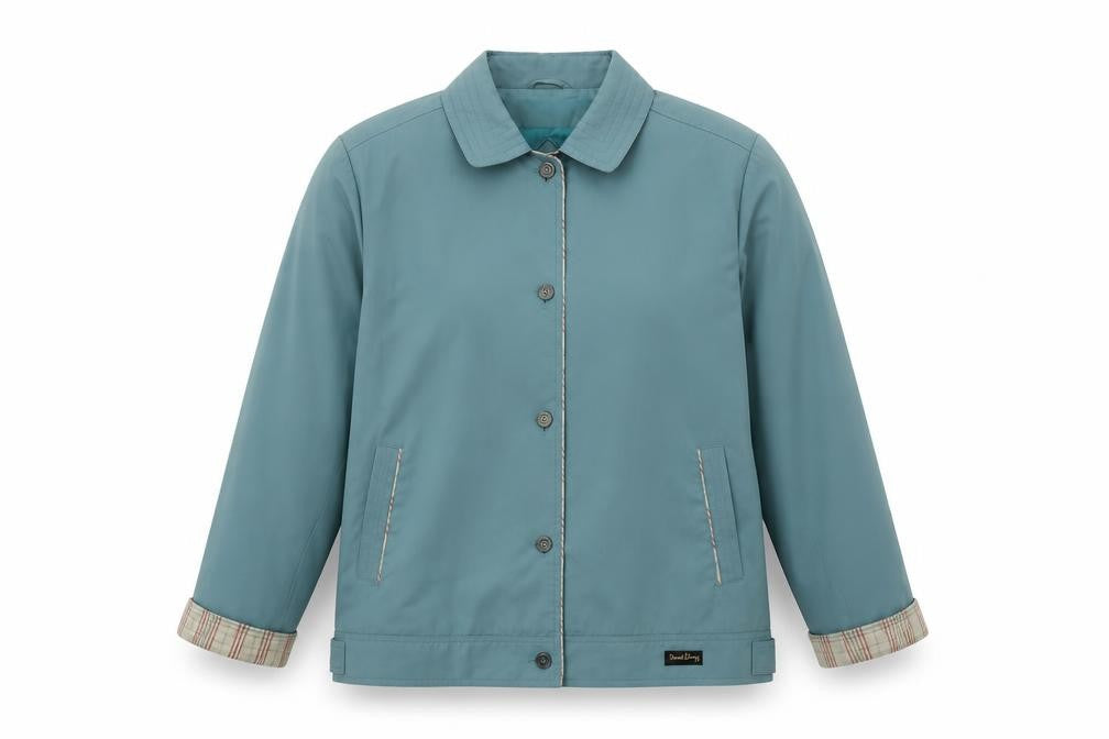 Front view of david berry women’s blue jacket, size UK 18