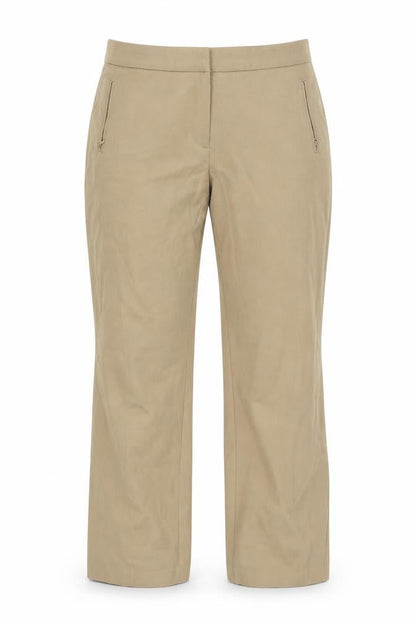 Front view of Marks & Spencer women’s beige trousers, size UK 12, 27-inch leg