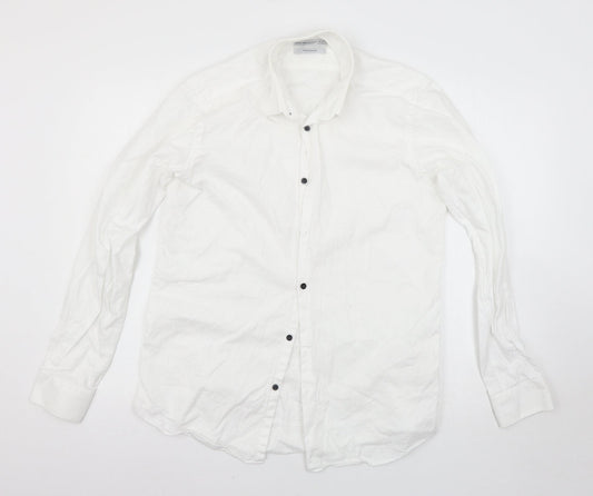 Mens UK Size 15.5 Cedar Wood State White  Button-Up Long Sleeve Casual Shirt