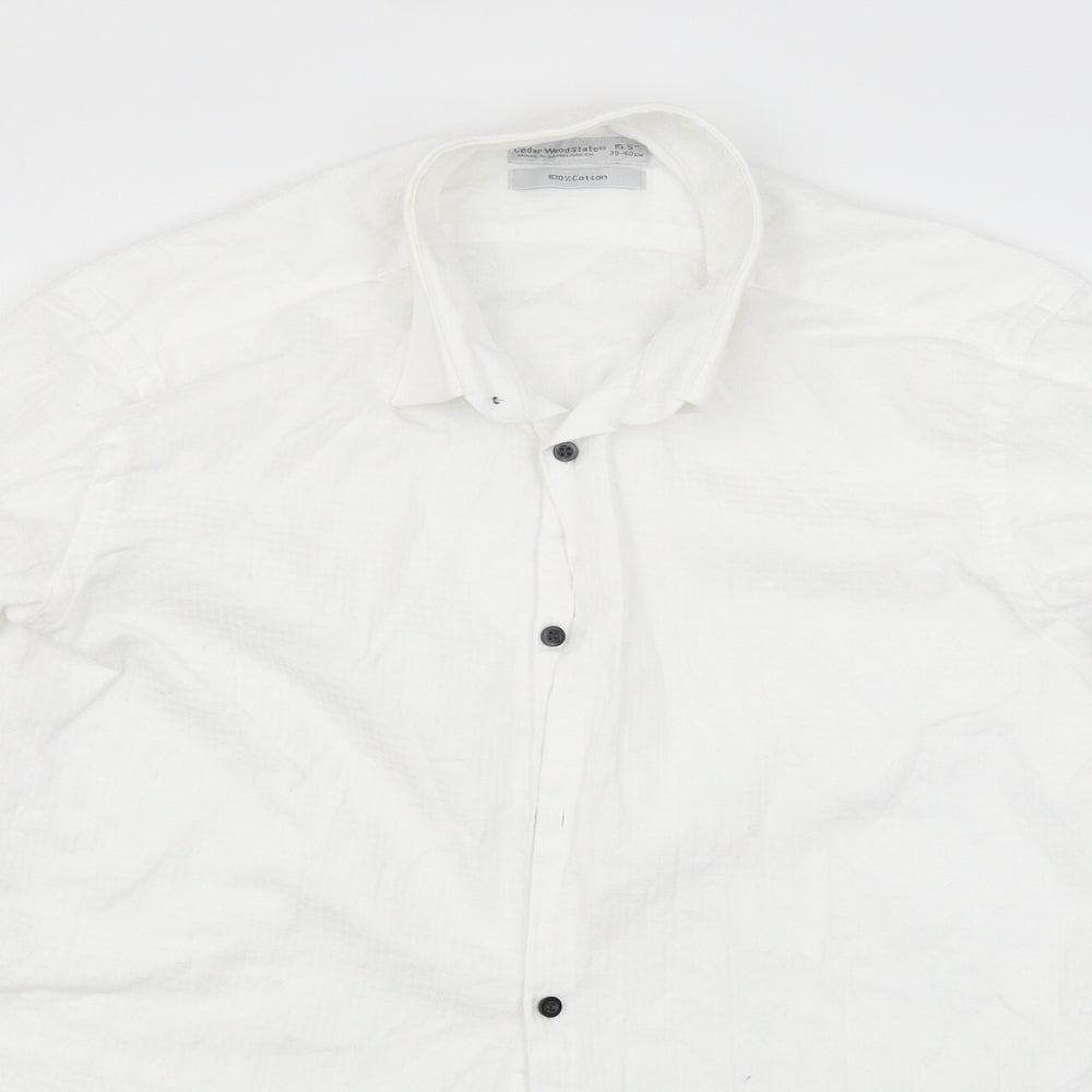 Mens UK Size 15.5 Cedar Wood State White  Button-Up Long Sleeve Casual Shirt