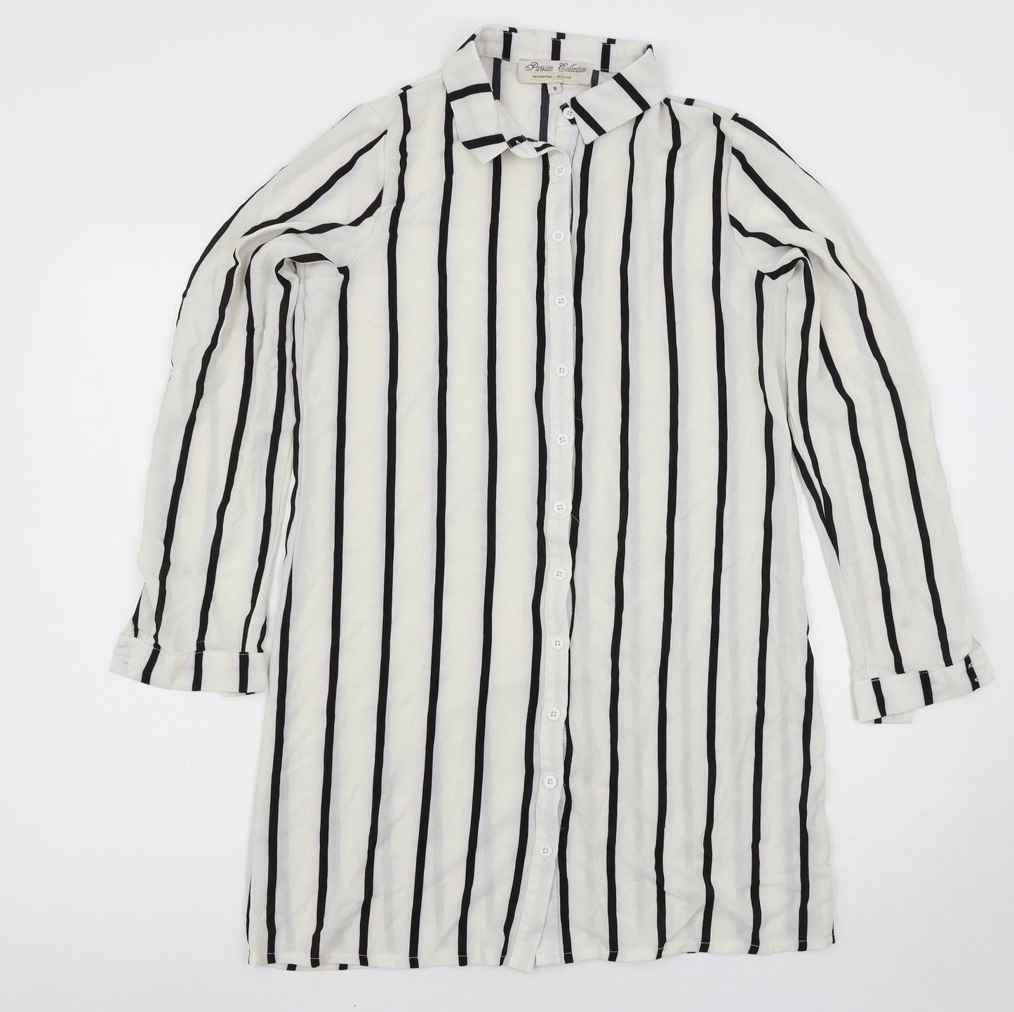 Parisian Collection Womens White Striped  Shirt Dress  Size 8