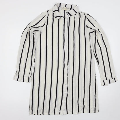 Parisian Collection Womens White Striped  Shirt Dress  Size 8
