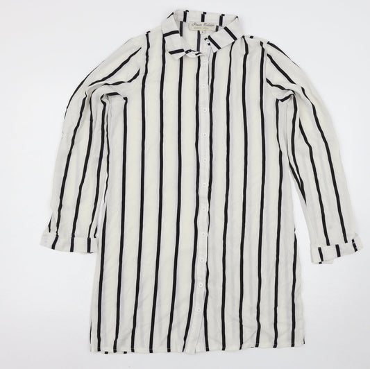 Parisian Collection Womens White Striped  Shirt Dress  Size 8