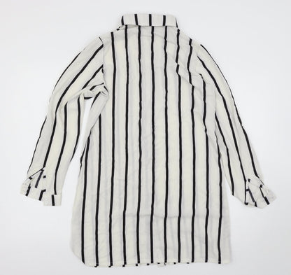 Parisian Collection Womens White Striped  Shirt Dress  Size 8