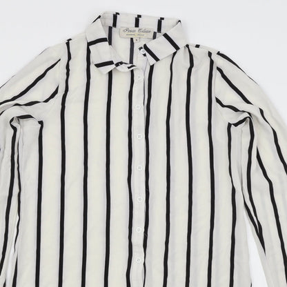 Parisian Collection Womens White Striped  Shirt Dress  Size 8