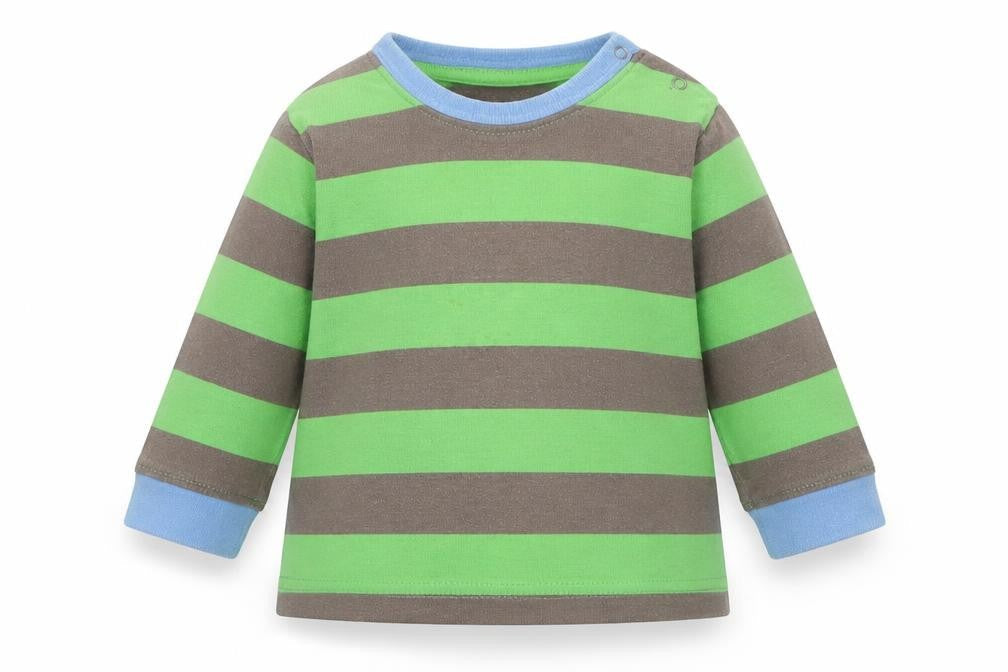 Front view of Next Baby Green Striped Basic T-Shirt, size 3-6, Months