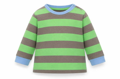 Front view of Next Baby Green Striped Basic T-Shirt, size 3-6, Months