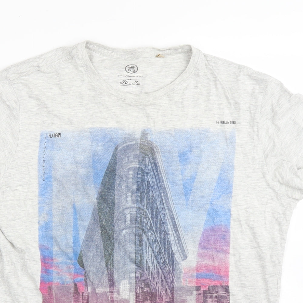 Womens UK Size M Blue Inc Grey Basic T-Shirt