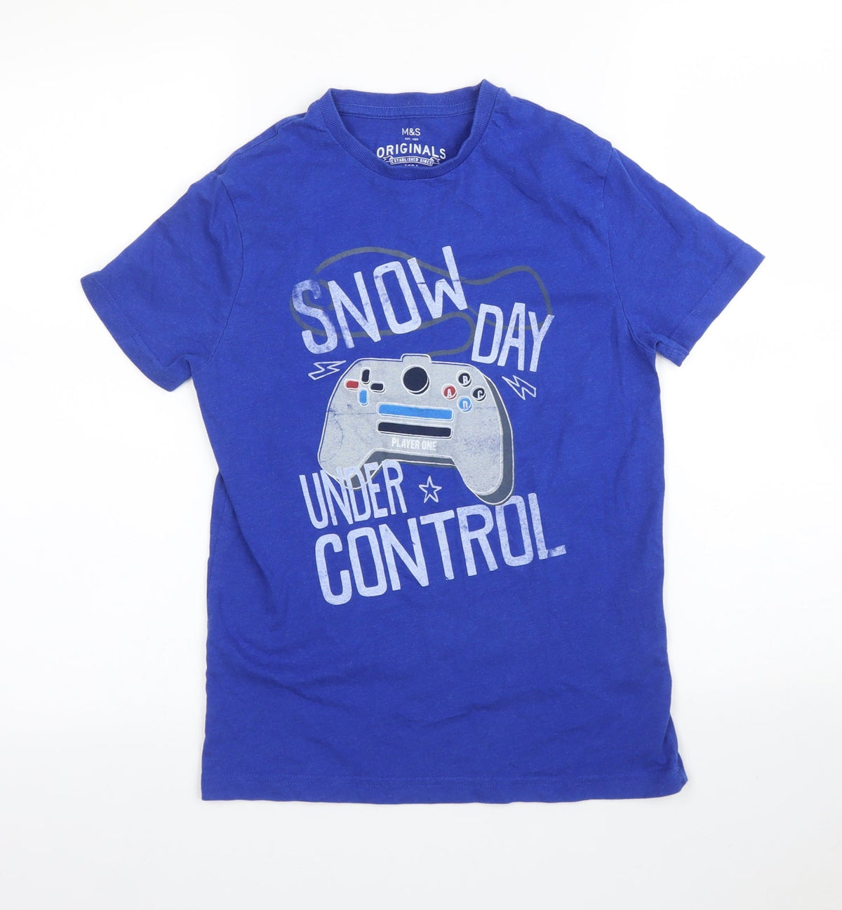 Additional front view of Marks & Spencer boys’ blue basic t-shirt, size 10, years