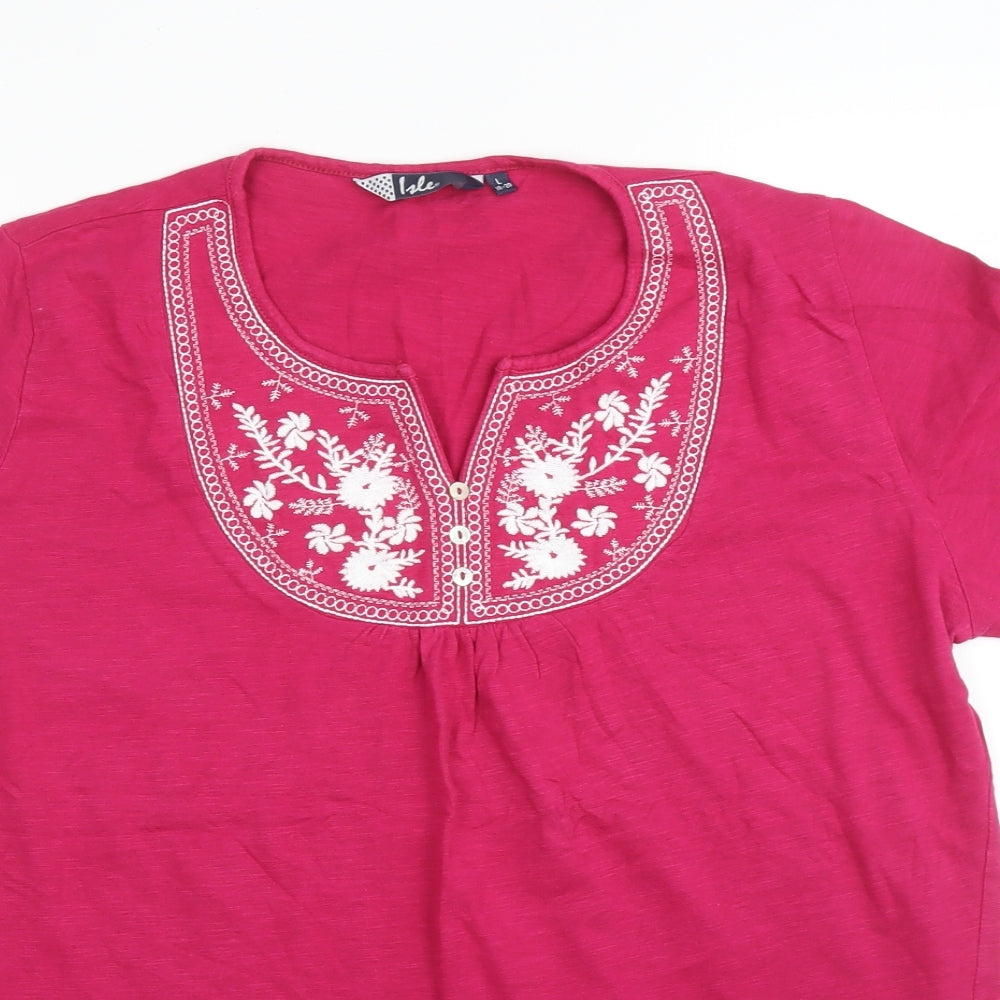 EWM Womens Pink Floral  Basic T-Shirt Size L