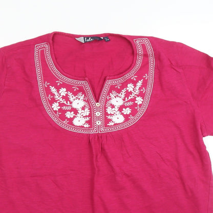 EWM Womens Pink Floral  Basic T-Shirt Size L