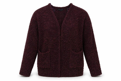 Front view of Topshop women’s red cardigan jumper, size UK 8