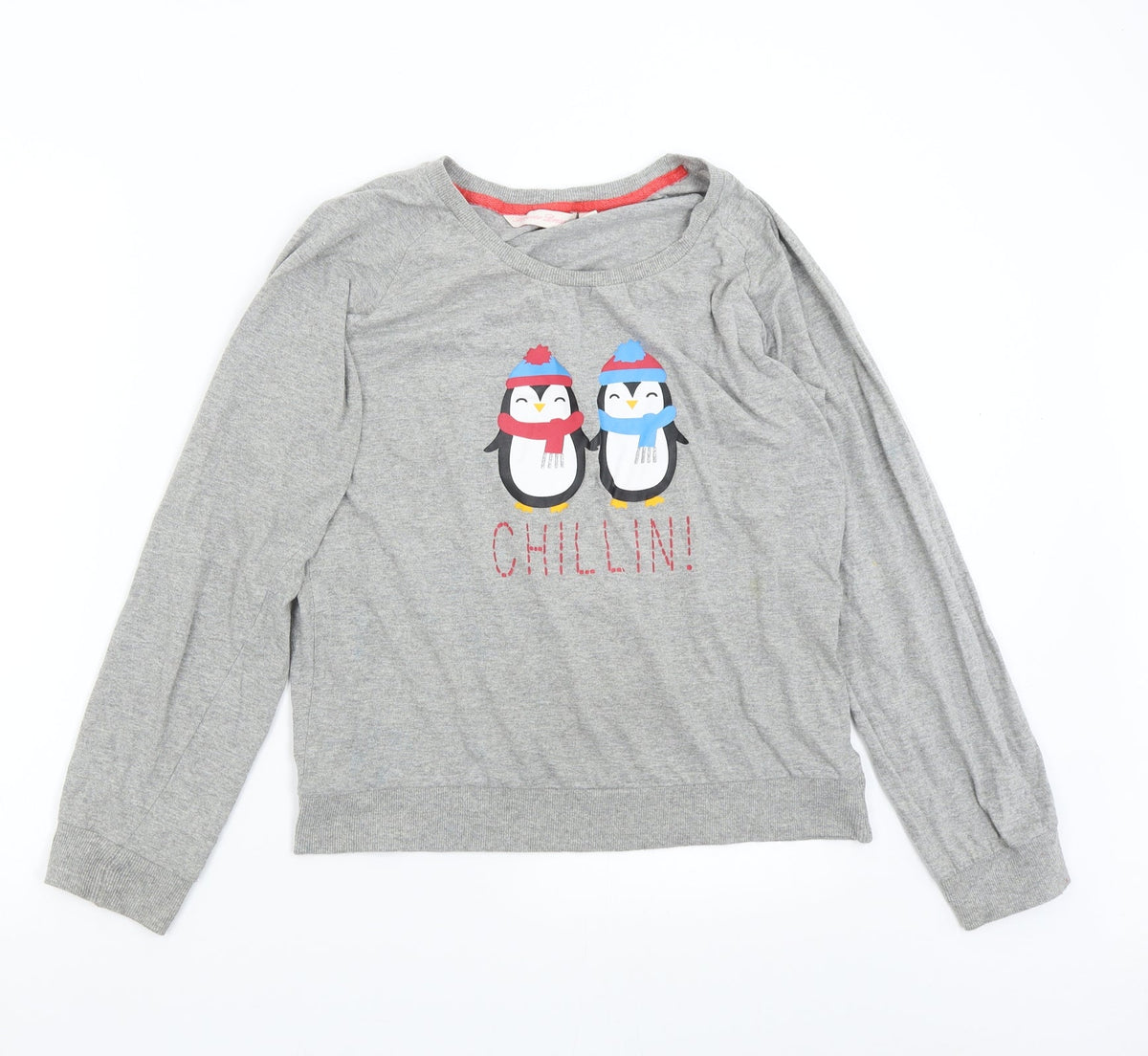 Front view of Forever Dreams women’s grey solid top pyjama top, size L, - penguin