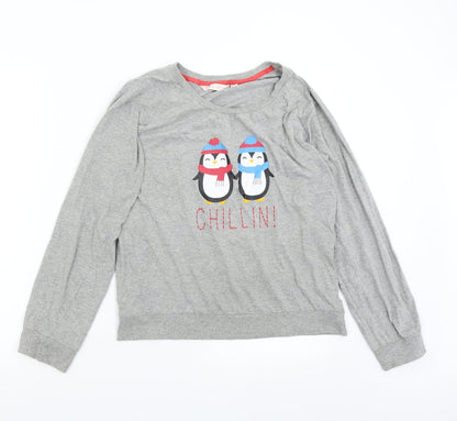 Front view of Forever Dreams women’s grey solid top pyjama top, size L, - penguin