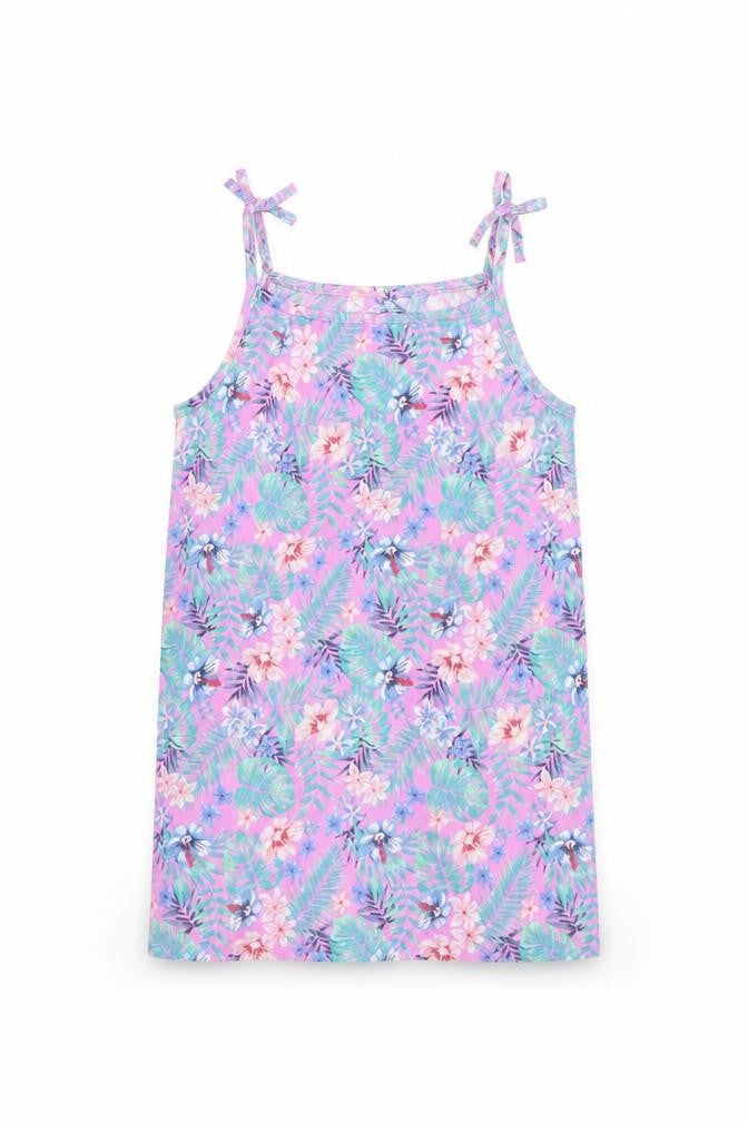 Front view of H&M girls’ multicoloured floral basic t-shirt, size 6-7, years