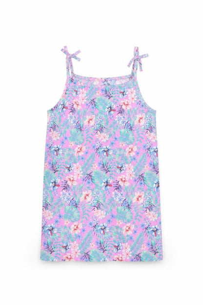 Front view of H&M girls’ multicoloured floral basic t-shirt, size 6-7, years