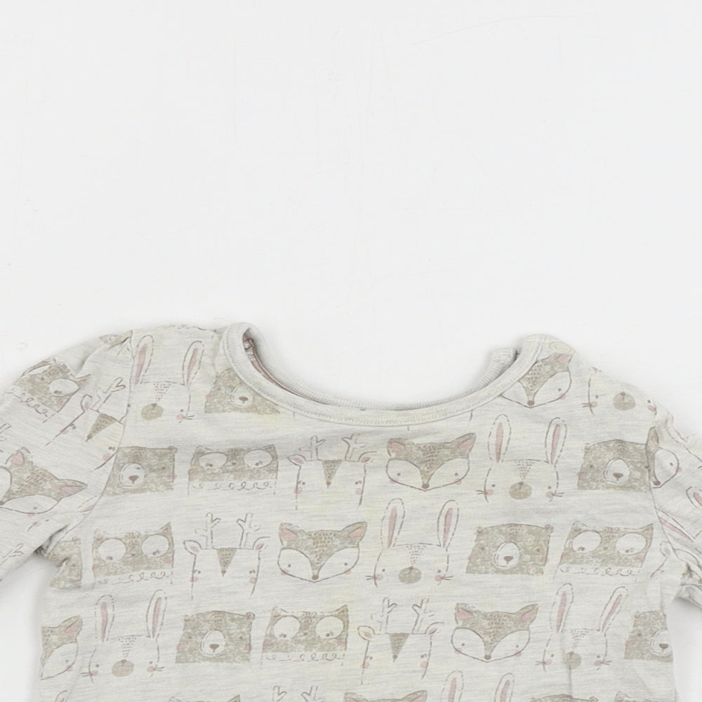 TU Girls Grey Animal Print  Basic T-Shirt Size 9-12 Months