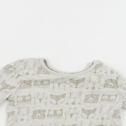 TU Girls Grey Animal Print  Basic T-Shirt Size 9-12 Months