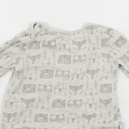 TU Girls Grey Animal Print  Basic T-Shirt Size 9-12 Months