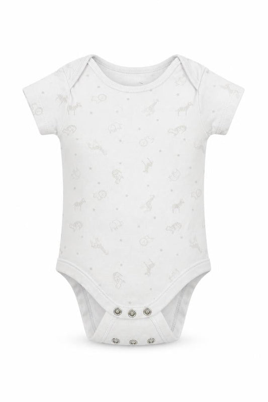 Front view of Tu Baby White Babygrow One-Piece, size 9-12, Months