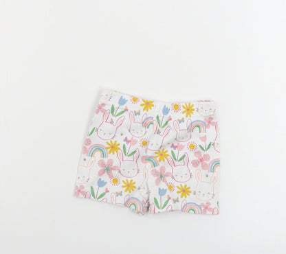 F&F  Girls White Animal Print  Cropped Trousers Size 3-6 Months