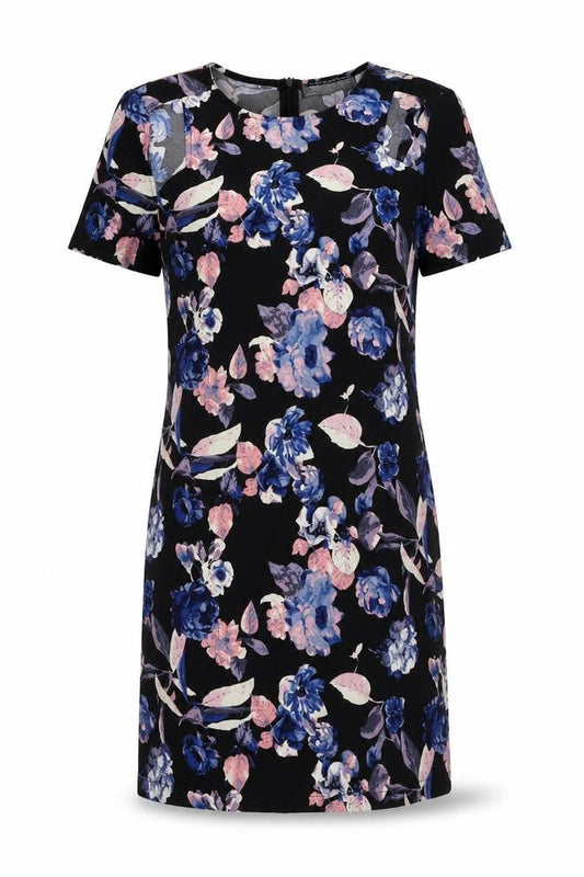 Front view of girls’ on film womens black floral a-line, size 10