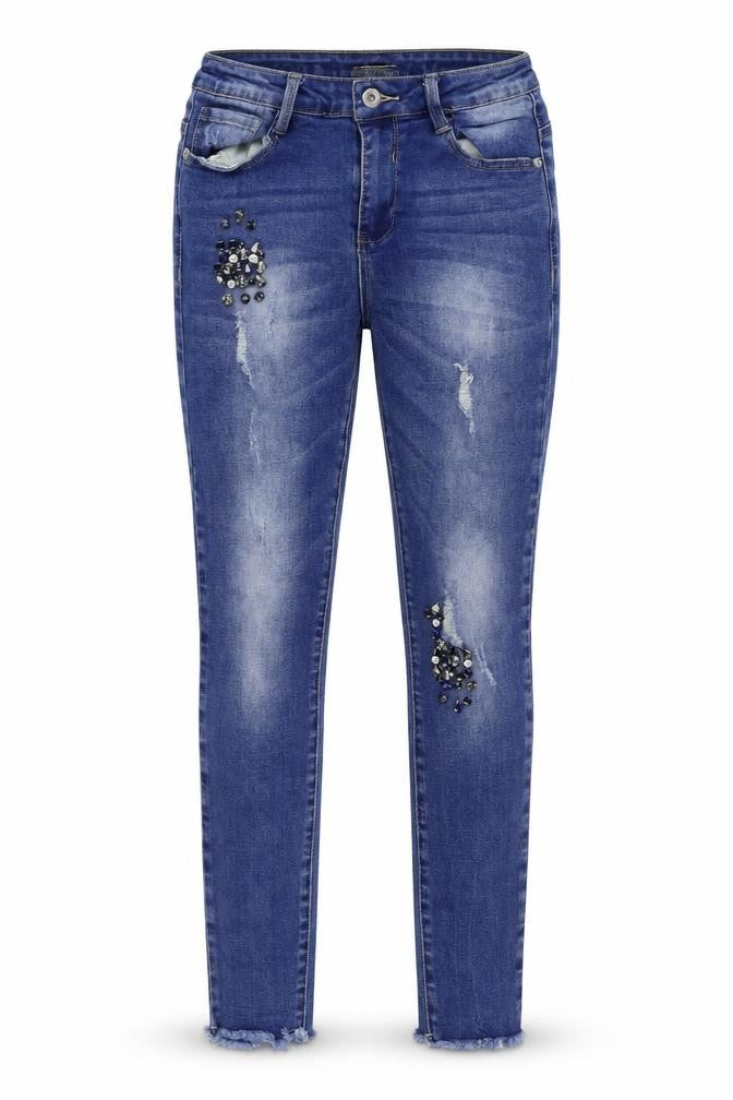 Front view of BLUE RAGS women’s blue skinny jeans, size UK 26, in, 25-inch leg