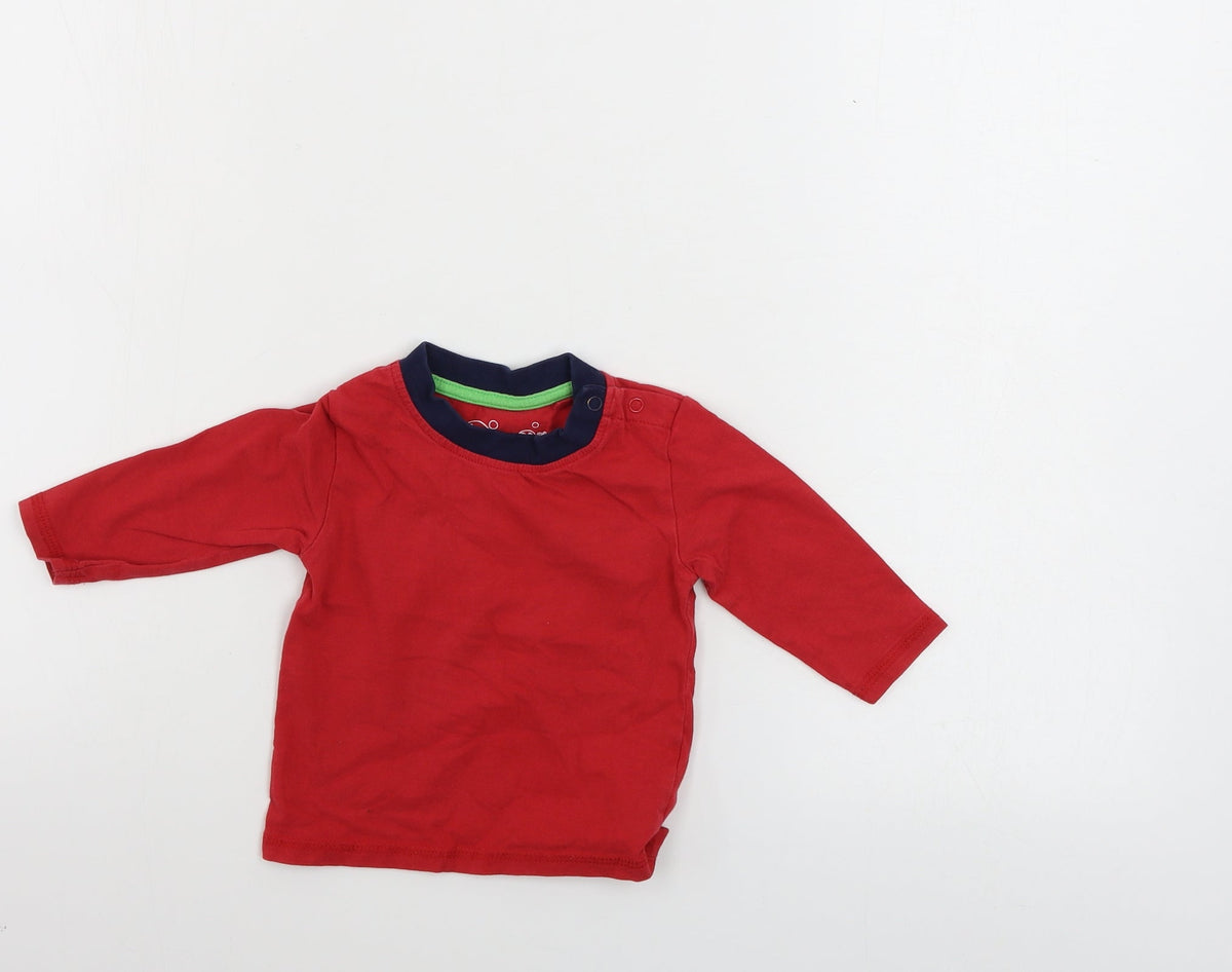 Additional front view of Hullabaloo boys’ red basic t-shirt, size 9-12, months