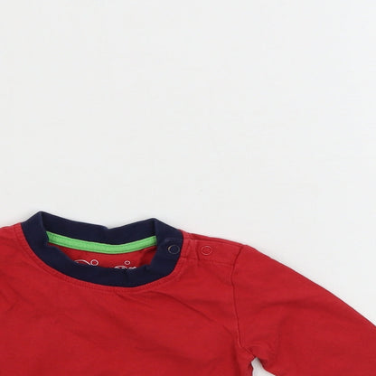 Close-up detail of Hullabaloo boys’ red basic t-shirt, size 9-12, months