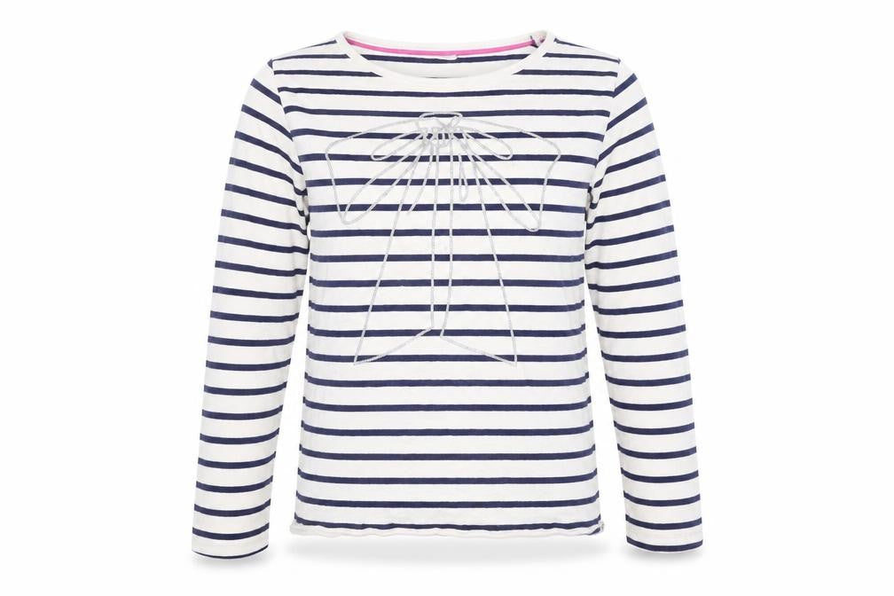 Front view of Matalan girls’ white striped basic t-shirt, size 8-9, years