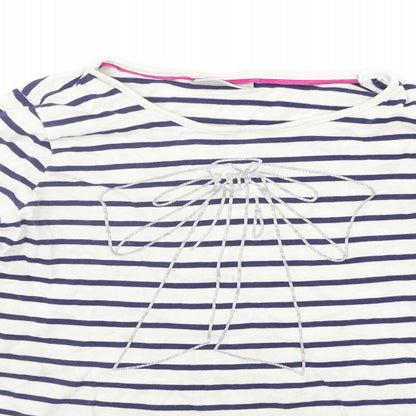 Close-up detail of Matalan girls’ white striped basic t-shirt, size 8-9, years