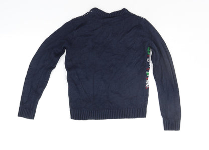 Peppers Girls Blue Geometric  Pullover Jumper Size 6-7 Years  - Christams
