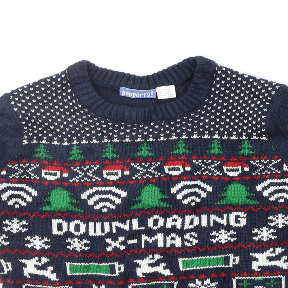 Peppers Girls Blue Geometric  Pullover Jumper Size 6-7 Years  - Christams