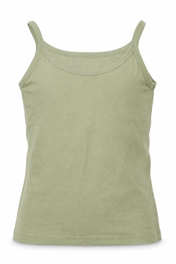 Front view of Wardrobe Essentials girls’ green basic tank, size 12, years