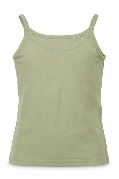 Front view of Wardrobe Essentials girls’ green basic tank, size 12, years