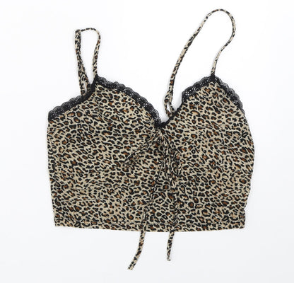 SheIn Womens Beige Animal Print  Cropped Blouse Size XS