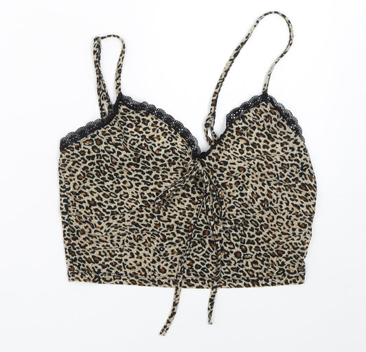 SheIn Womens Beige Animal Print  Cropped Blouse Size XS