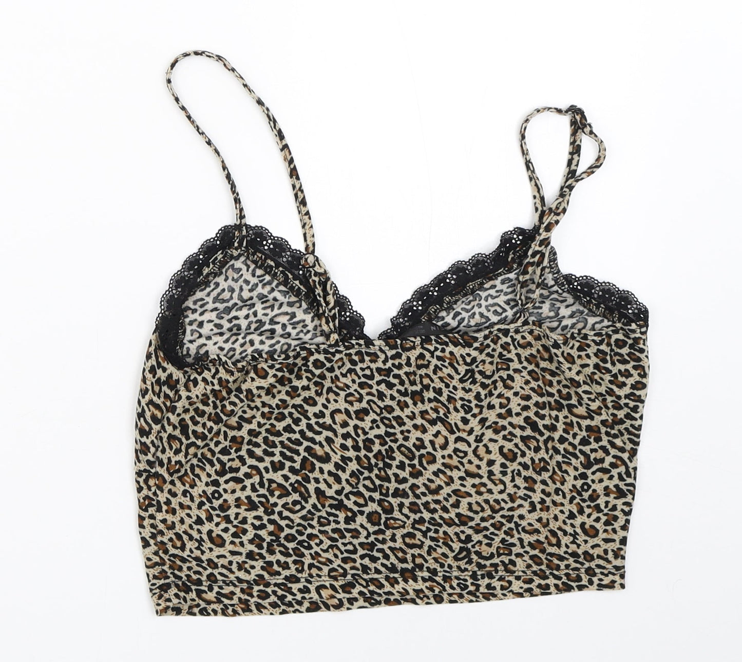 SheIn Womens Beige Animal Print  Cropped Blouse Size XS