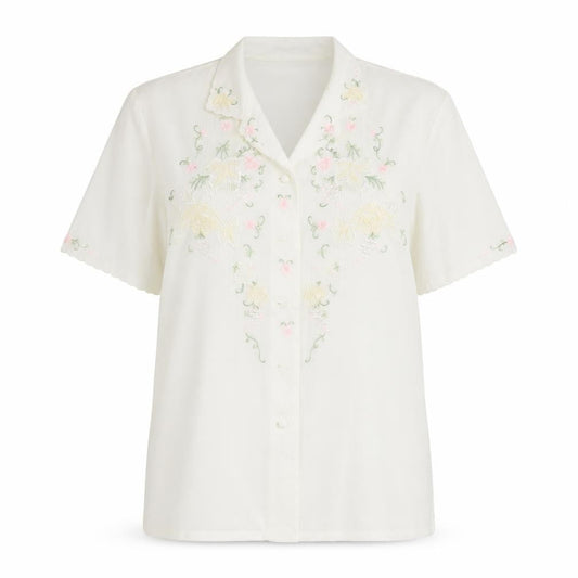 Front view of Rose Brand women’s white basic button-up, size UK 40