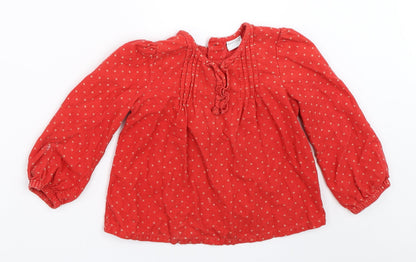 Additional front view of Mini Club girls’ red polka dot basic blouse, size 3-4, years