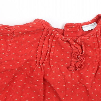 Close-up detail of Mini Club girls’ red polka dot basic blouse, size 3-4, years