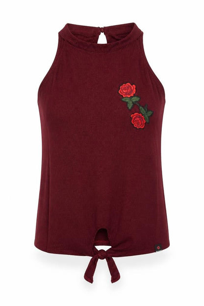 Front view of Hot Kiss women’s red basic tank, size S