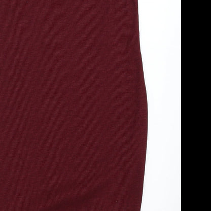 Brand and care label for Hot Kiss women’s red basic tank, size S