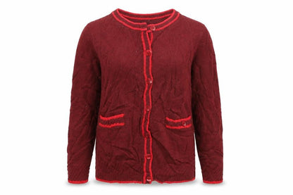 Front view of Marks & Spencer women’s red cardigan jumper, size UK 14
